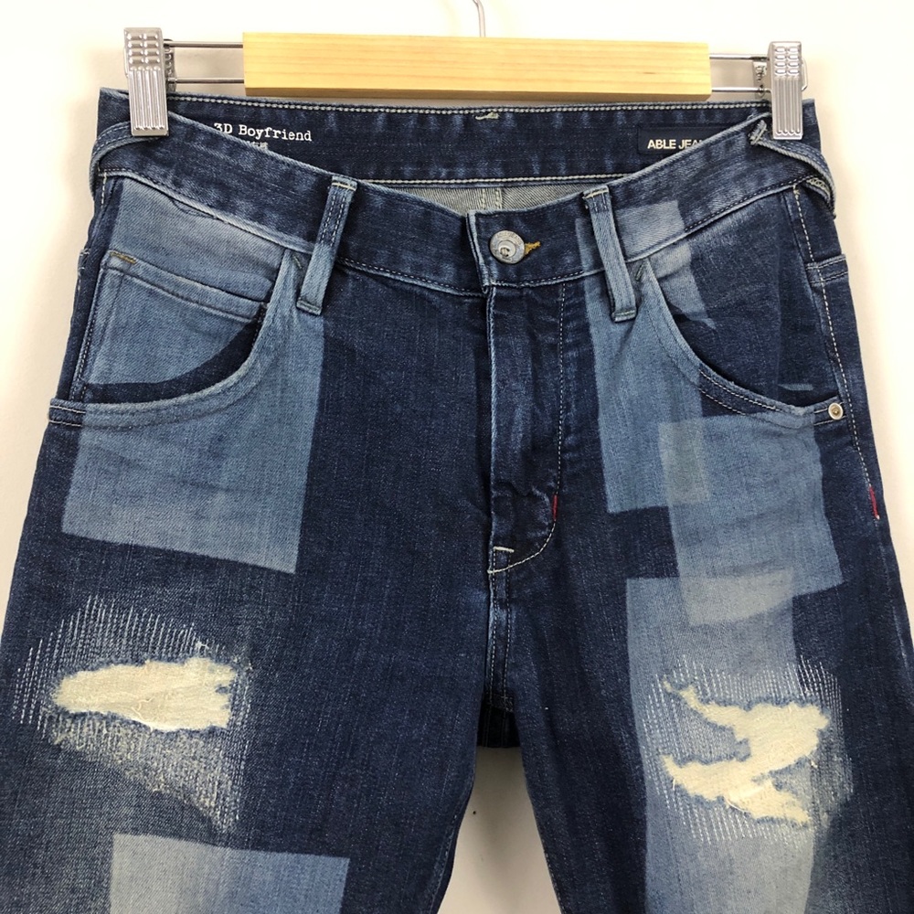 Able 3d Boyfriend Distressed Patchwork Crop Jeans - image 3
